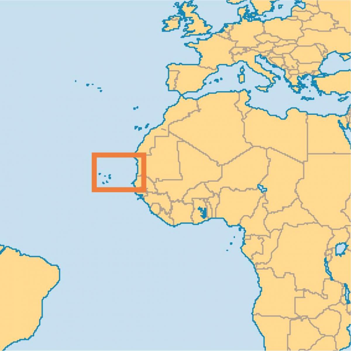 menunjukkan Cape Verde pada peta dunia